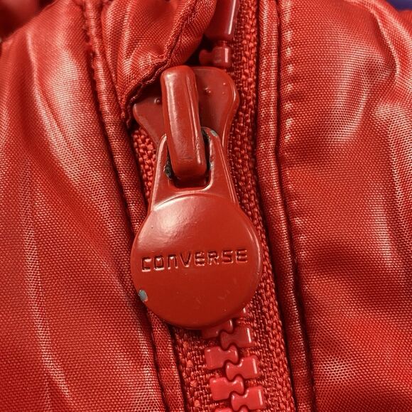 VTG Converse Luxury Puffer Jacket Hoodie Red Purple Unisex M Bomber Removable - Picture 12 of 15